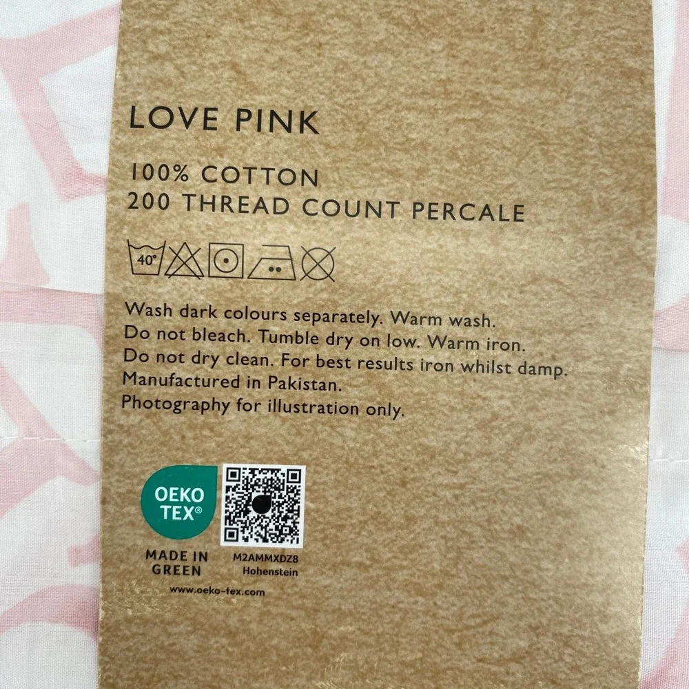 Emma Bridgewater Sheet Set QUEEN Love Pink 100% Cotton Percale Script Pastel